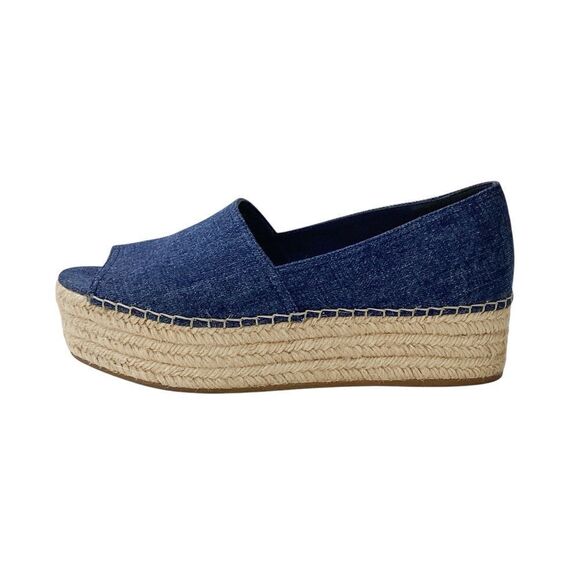 MIU MIU Size 39.5 Peep-Toe Blue Denim Platform Espadrille Sandals Slip On - Picture 1 of 11